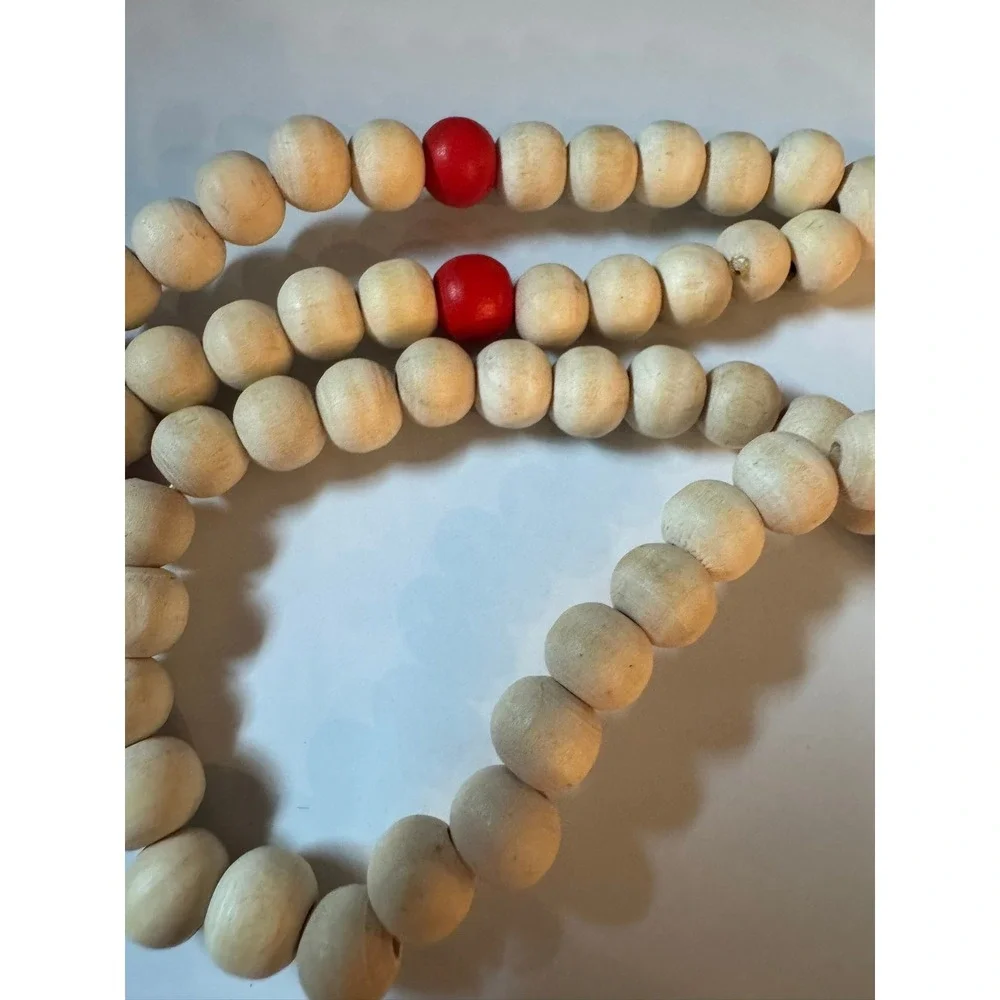 Natural Wood Beaded Lanyard Keychain with Colorful Accents and‎ Tassel Gold Tone